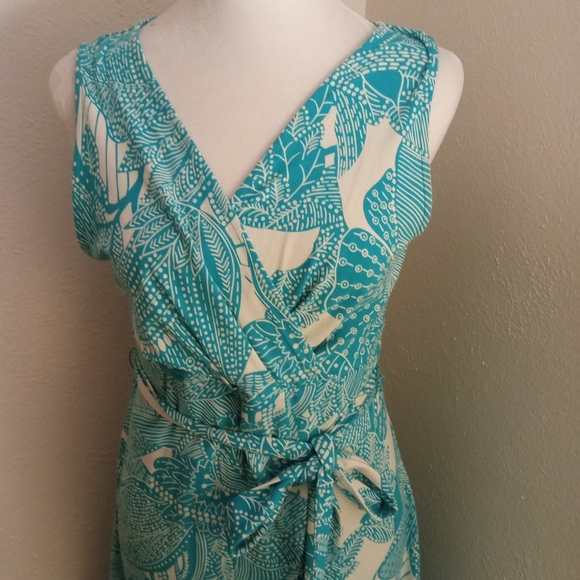 Talbots Tropical Surplice Belted Jersey Dress | S - Picture 3 of 7